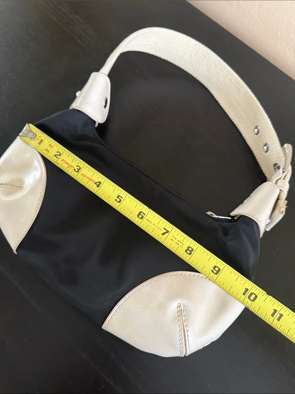 Brandy Melville Black White Nylon Vegan Leather Trim Shoulder Bag Y2K Hobo